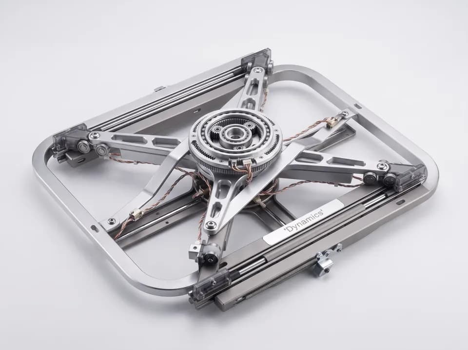 Dynamics Block rotating mechanism: hub, arms and synchronised rails in one body